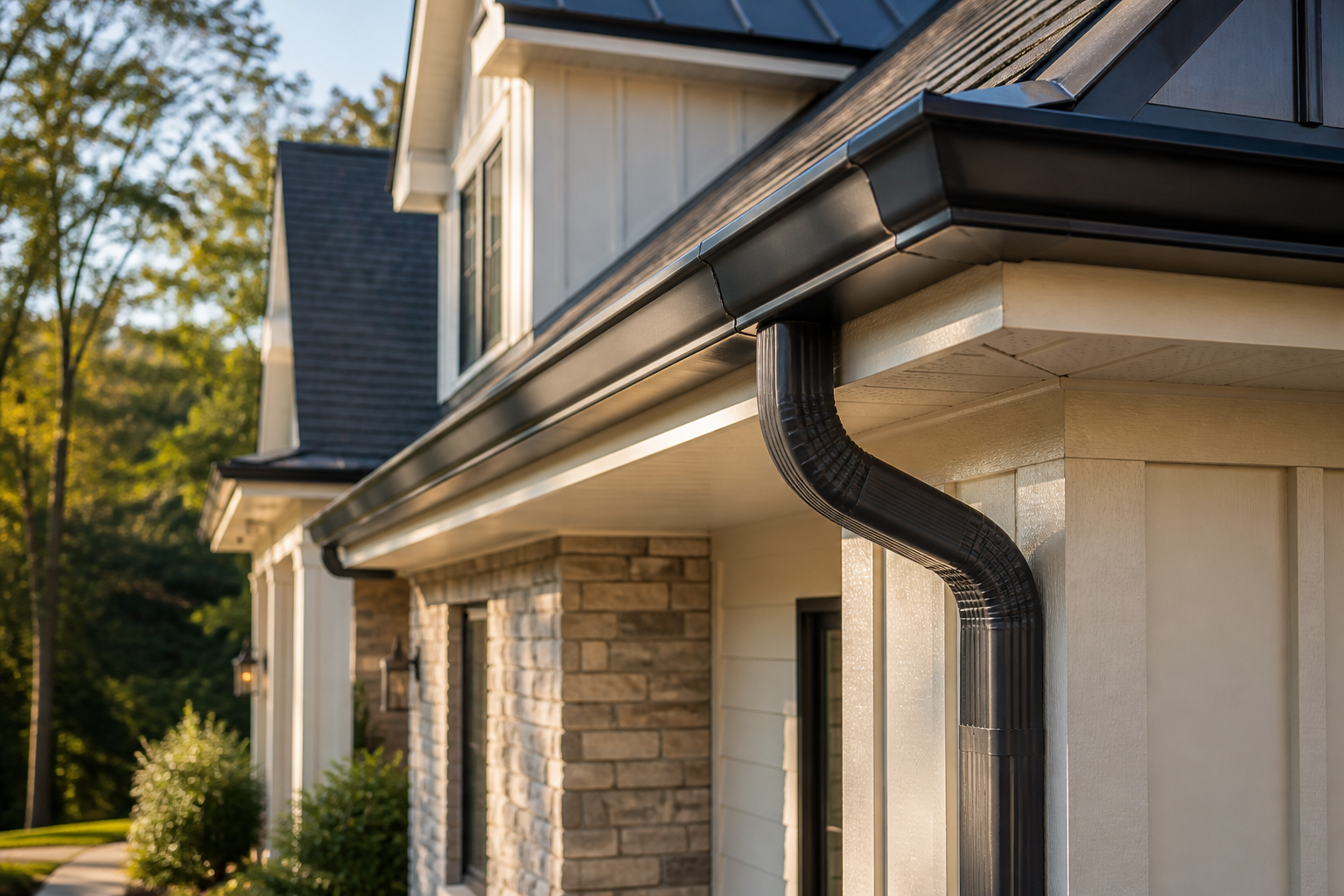 Premium residential gutter and downspout detail on a North Georgia style home exterior