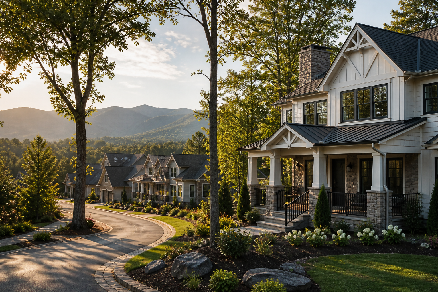 Premium North Georgia residential setting with refined home exterior and wooded community context